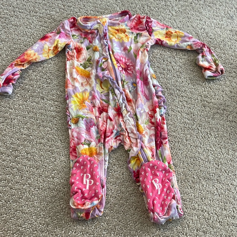 Posh Peanut Floral Kids One Piece Footie - Pink and Yellow